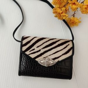 Brighton Mini Crossbody Wallet with Zebra printed calf hair leather.